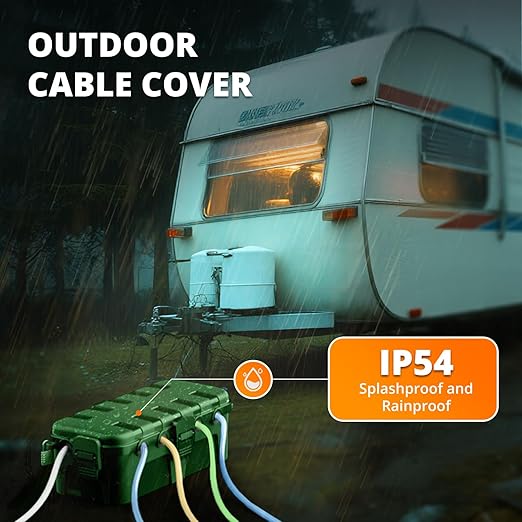 QUOBAS 2 Pack Outdoor Waterproof Electrical Box with 6 Cable Ports, IP54 Weatherproof Heavy-Duty Extension Cord Cover for Power Strips, Garden Power Tools, Holiday Lights, Green