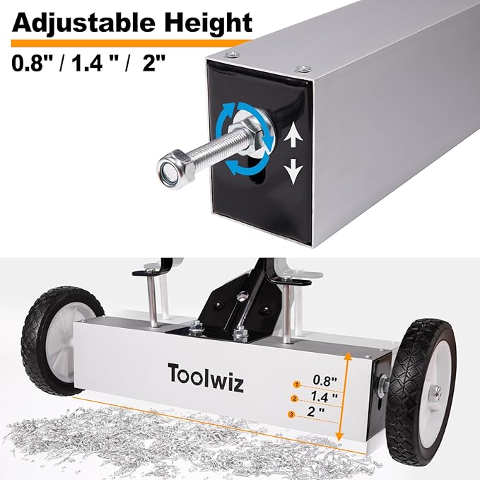 Toolwiz 18 Inches 26 Lbs Magnetic Sweeper Magnetic Pickup Tool with Wheels Telescoping Tool Holder with Quick Release Latch and Extension Handle Heavy Duty Metal Pick Up