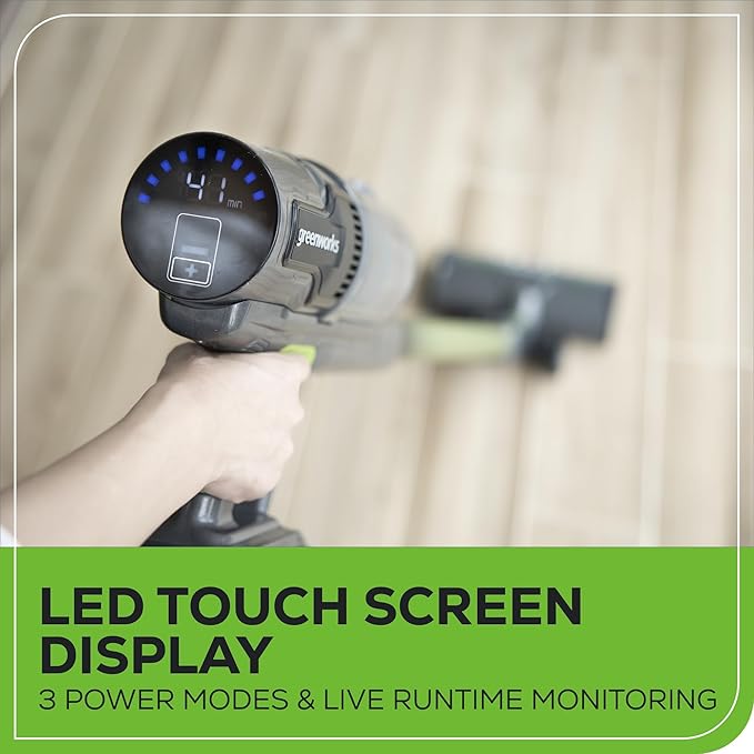 Greenworks 24V Brushless Cordless Stick Vacuum, Lightweight, Handheld, Pet, Anti-Allergen HEPA Filtration, Hard Floor, Carpet, Car, 4Ah Battery, and 30-Minute Charge Time (Green)