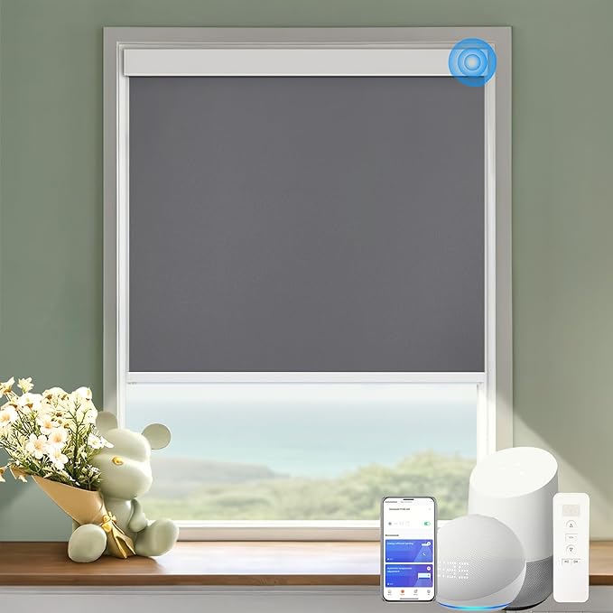 Motorized Blinds with Remote Cordless Automatic Motorized Shades Custom Blinds for Windows Smart Curtains Compatible with Alexa Google Home(Blackout Thunder Grey,W55 x H72in)