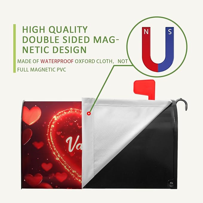 Valentine's Day Mailbox Covers Magnetic Standard Size 21x18 Inch Red Heart Mailbox Cover Love Mailbox Wraps Post Letter Box Cover for Outdoor Garden Decorations