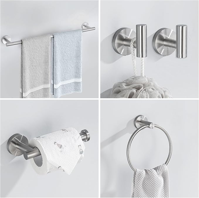 Bathroom Hardware Set, 6-Piece Towel Bar Set Brushed Nickel Towel Holder Set Includes 19.68/23.6 in Towel Bar,Toilet Paper Holder,Towel Ring and Towel Hook Wall Mount Bathroom Accessories Set