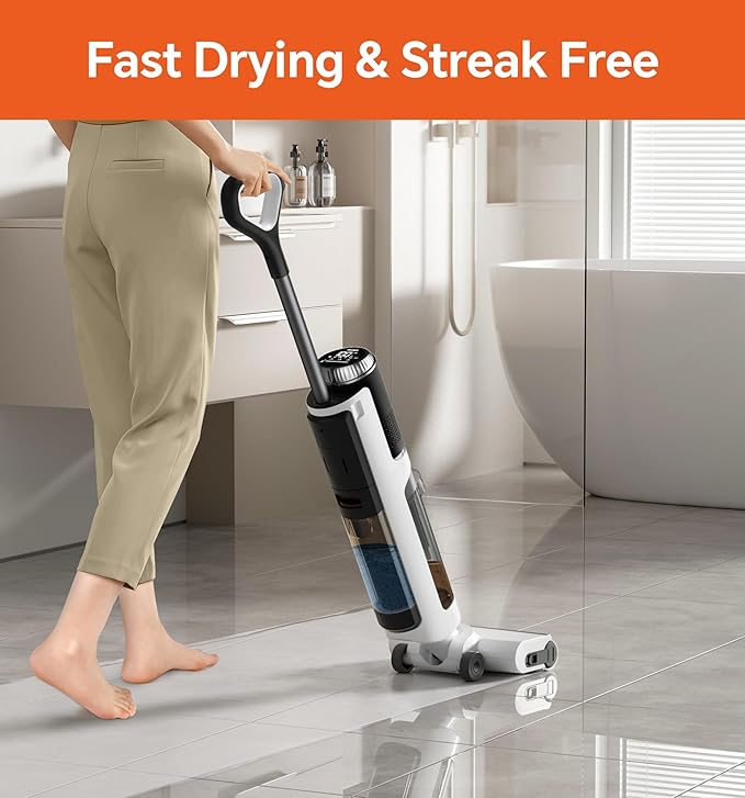 IMAGIC M3 Wet Dry Vacuum Cleaner, Cordless Vacuum Mop All in One for Hard Floors, Lightweight Floor Cleaner for Sticky Messes with Edge Cleaning, Self-Cleaning and Hot Air Drying, White