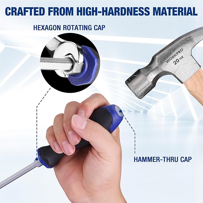 WORKPRO Magnetic Screwdriver Set 12-Piece, Go-Thru Screw Driver Set Kit with Wall Mount Rack, Includes Slotted & Phillips Screwdrivers, Magnetic Screwdriver with Magnetizer Demagnetizer Tools