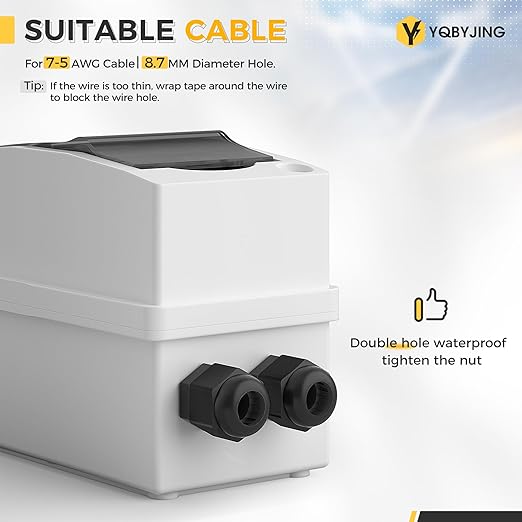 40 Amp DC Solar Panel Disconnect Switch 4 Holes AC Miniature Circuit Breaker Box 500V 2 Poles with IP65 Waterproof UV-Proof Box for Outdoor Solar PV Homes Battery