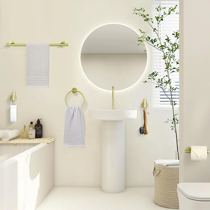 TURS Brushed Gold Bathroom Hardware Set 5 Piece, SUS304 Stainless Steel Bath Towel Bar Set, 24 Inch Bathroom Accessories Kit Wall Mounted