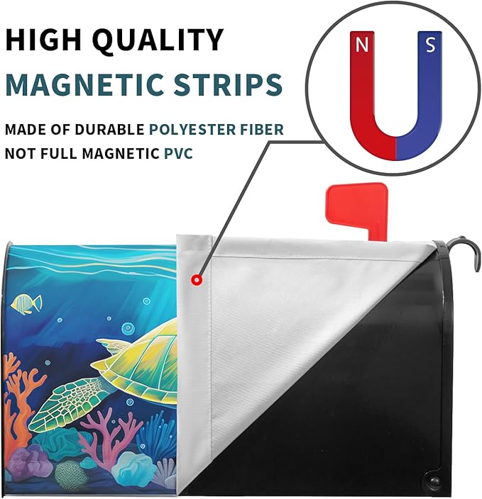 Nautical Sea Turtle Coral Seashell Mailbox Covers Summer Ocean Beach Blue Mailbox Covers Magnetic Standard Size 21x18 Inch Waterproof Mail Box Wraps Post Letter Box Covers Garden Yard Outdoor Decor