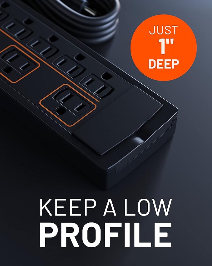 ECHOGEAR ShockBlocker 8 Outlet Surge Protector Power Strip - Slim Design Can Power & Protect Your Entire TV, Office, Or Gaming Setup - Advanced Surge Suppressor with 3420 Joules of Protection