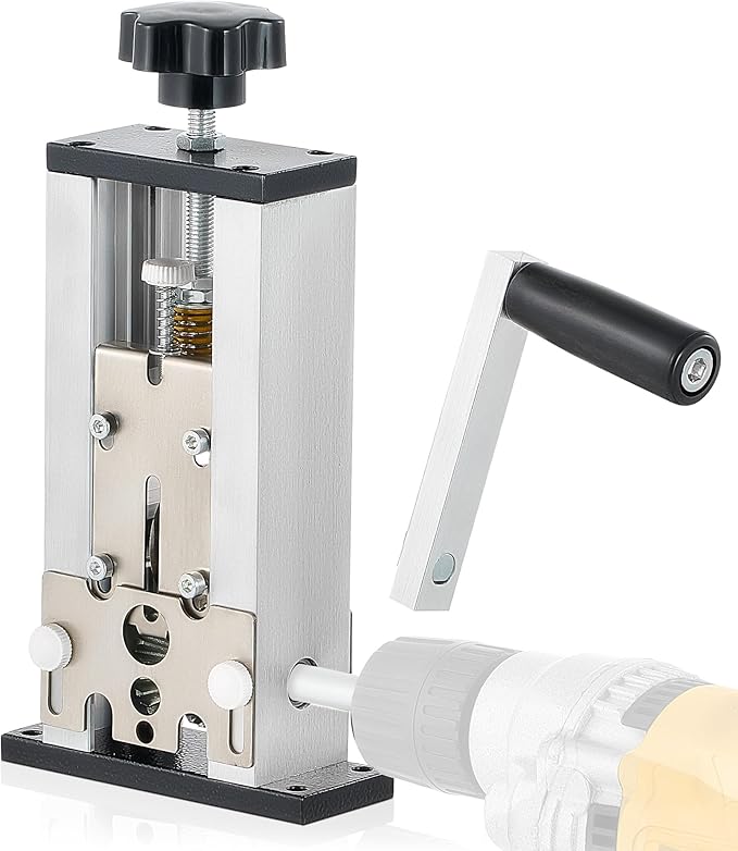 CREWORKS Manual Wire Stripper Machine, 0.06"-0.98" Wire Stripping Machine, Wire Stripping Tool for 1.5-25 mm Scrap Wire Leftover Cable, Copper Wire Stripper with 2 Feed Hole Plates for Power Drill