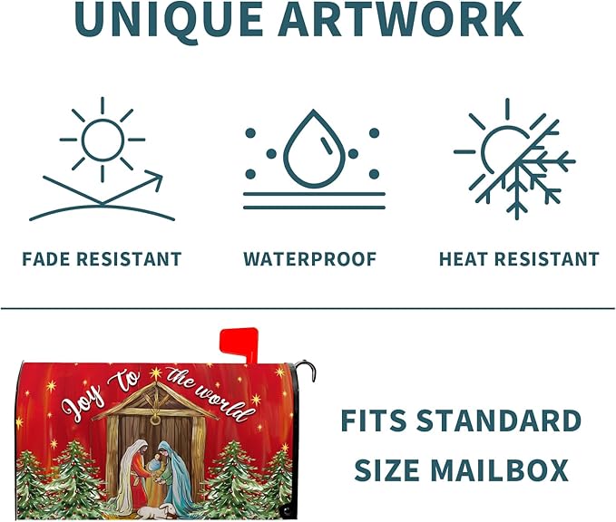 Kawani Christmas Magnetic Mailbox Covers - Merry Christmas Joy to The World - Standard Size 25.5x21 Inch Winter Holiday Xmas Decorative Post Letter Box Cover for Garden Yard Decor