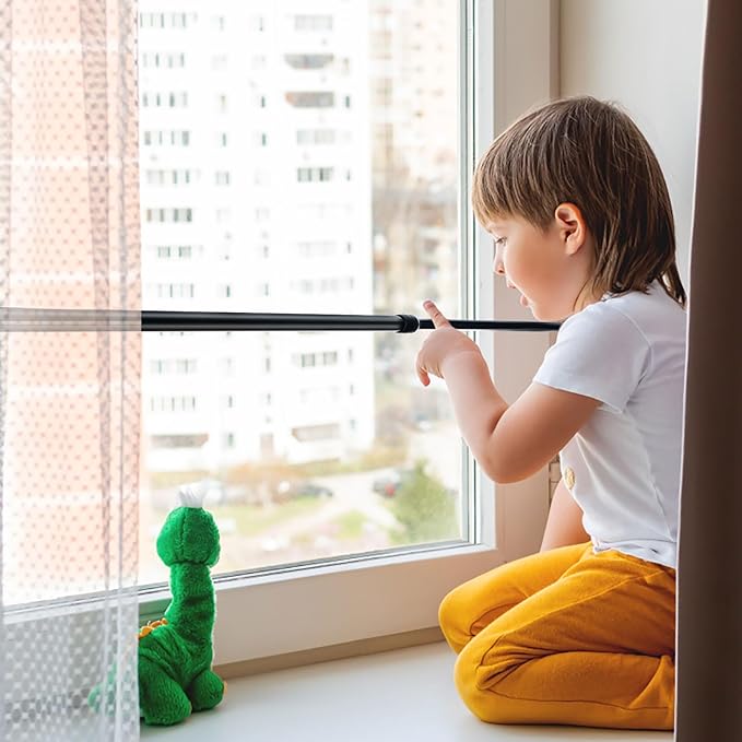 4 Pack Sliding Door Security, Bar Window Security Bars, Adjustable Sliding Glass Door Lock, Window Safety Lock Bar with Rubber Tips, Extendable Tension Rods 15.7-27.6 Inch for Children Home