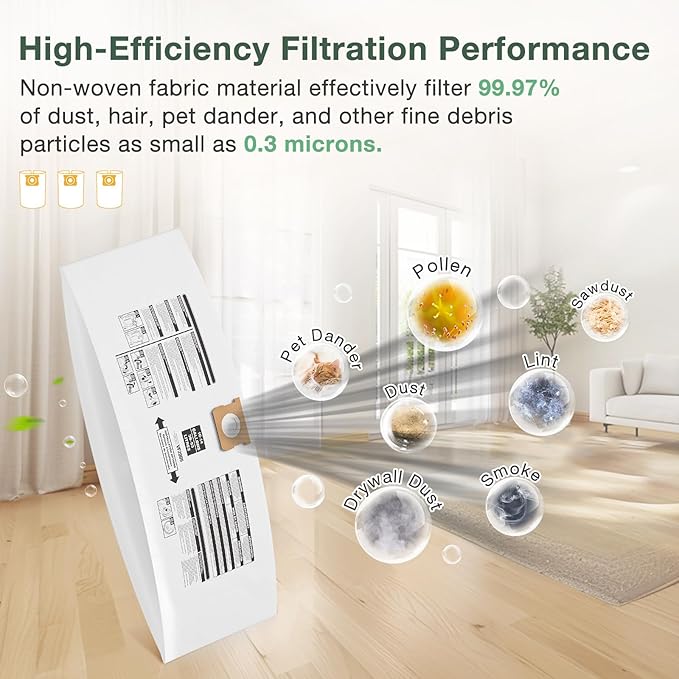 8PCS 10-14 Gallon Vacuum Bags for Shop Vac Bags, Disposable Wet Dry Vaccum Collection Bags Replace Part Type I #90672 9067200, Type F #90662 9066200 9066233, VF2005 (White)