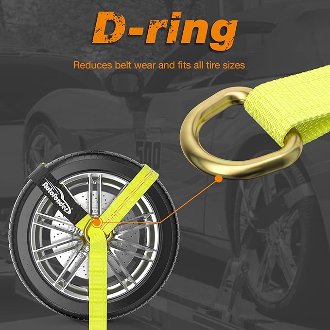 Adjustable Vehicle Tie Down Kit with Flat Hook Heavy Duty-Break Strength 10,000 lbs-Working Load 3333 lbs-2" x 10' Lasso Ratchet Straps for Car, Truck, UTV(Classic Yellow)