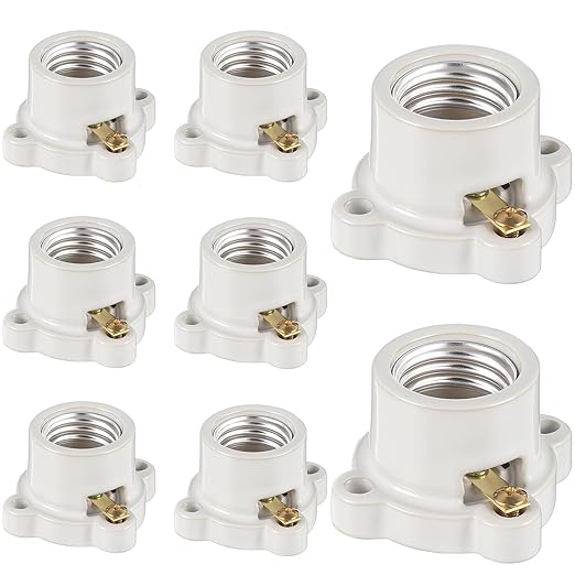 8 Pcs Porcelain Lamp Holder Socket E26/E27 Medium Keyless Threaded Socket with Two Hole Flanged Mounting 660W 250V Medium Base Lampholder Cleat Sockets for Indoor Garage Closet Lighting