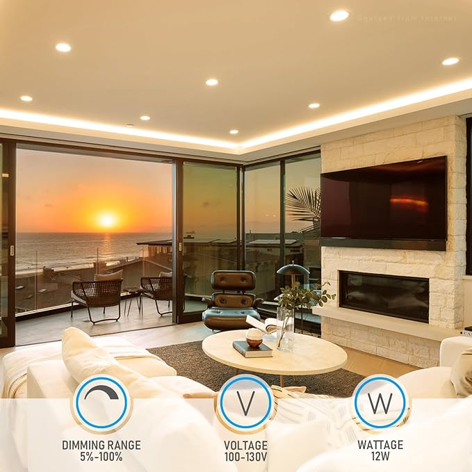 TORCHSTAR 5CCT 6 Inch Slim LED Recessed Lighting with Junction Box, CRI90 Dimmable 12W Ultra-Thin LED Recessed Light, 2700K-5000K Selectable, 1000LM Downlight, ETL & Energy Star, Pack of 6