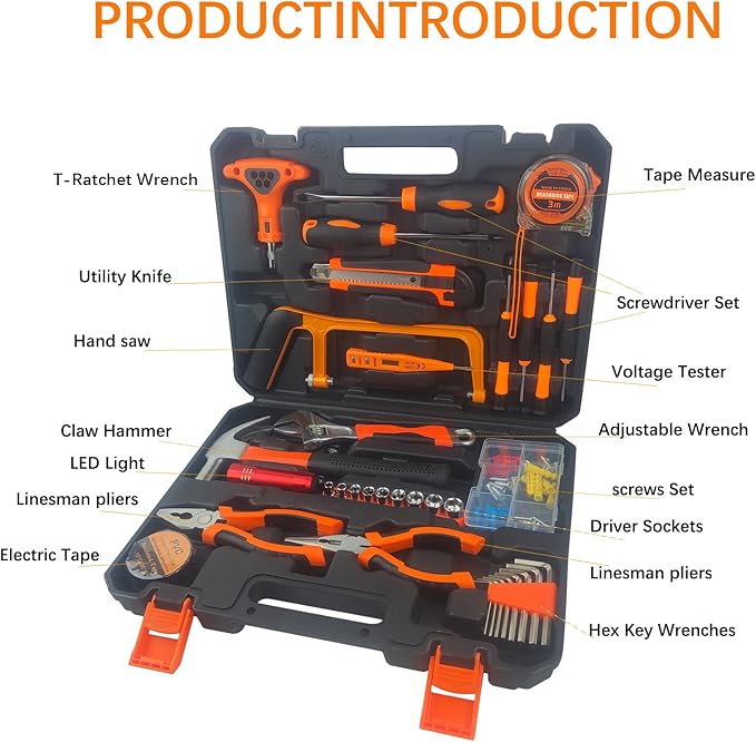 45 Piece Tool Kit Basic Home Repair Tool Set,General Household Tool Kit with Plastic Tool box,Perfect for Outdoor working,Office & College Dorm.Tools mainly include hand saw,wrench,hammer,Screwdriver