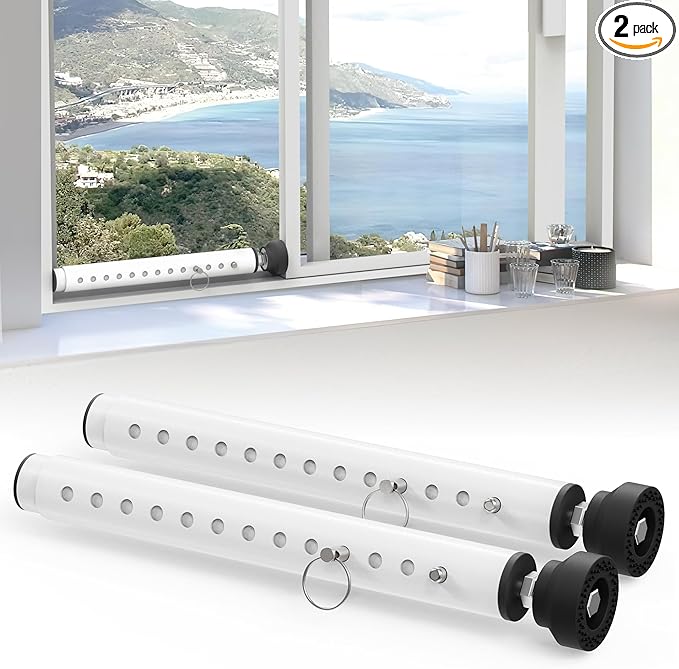 WooFog(Short)Security Bars for Sliding/Vertical Window, Adjustable Window Jammer Bars Security Inside,(Small)Window Guards for Home Security, 11" to 18" Anti Theft Window Safety Lock Bar -White 2 Pcs