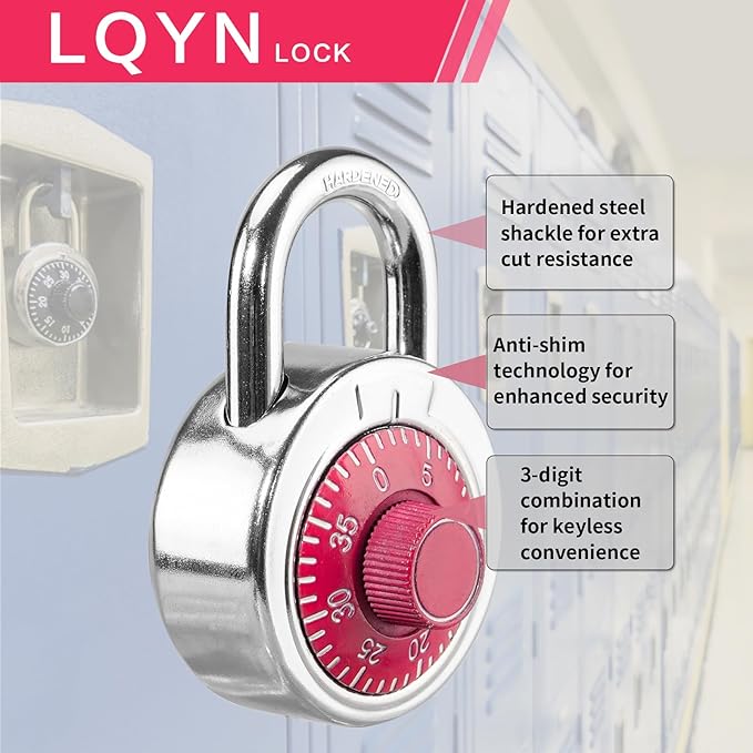 Combination Lock, LQYN Standard Dial Combination Lock, Pack of 48; Red Turnplate, 2 in. Wide, Fixed Three Digital Combination, for School, Gym & Locker, Toolbox, Gate