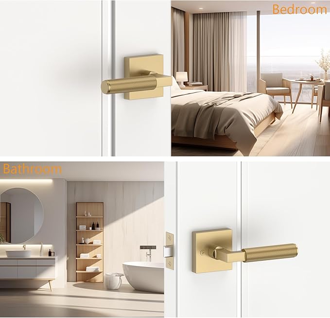Amerdeco 1 Pack Champagne Bronze Passage Door Handles,Heavy Duty Non-Locking Door Lever for Hall, Closet,Office Area, Shopping Malls AM0021