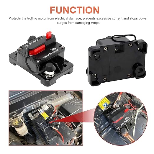 Erayco 80 Amp Circuit Breaker with Manual Reset for Car Marine Trolling Motors Boat ATV Manual Power Protect for Audio System Fuse, 12V-48VDC, Waterproof (80A)