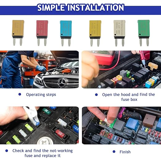BOJACK ATM Auto Reset Fuse Low Profile Mini Blade Fuses T1 14V DC 5A 10A 15A 20A 25A 30A Amp Automotive Circuit Breaker Fuses Boat Marine RV Car Truck (6 pcs Mixed