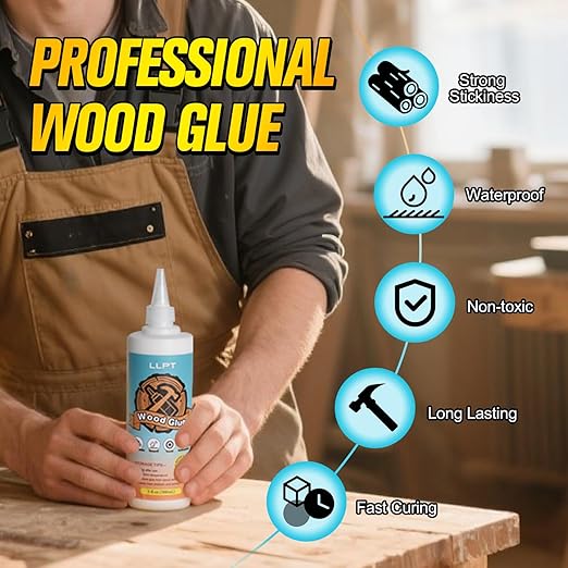 LLPT Wood Glue 11.2 Ounce | Dried Clear Ultimate Waterproof Wooden Super Glue Exterior | All Purpose Wood Adhesive | Heavy Duty for Woodworking Projects Repairs and DIY (LWG330)