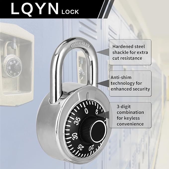 Combination Lock, LQYN Standard Dial Combination Lock, Pack of 48; Black Turnplate, 2 in. Wide, Fixed Three Digital Combination, for School, Gym & Locker, Toolbox, Gate