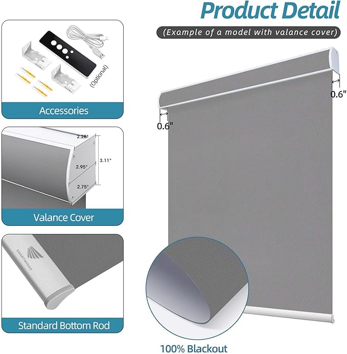 SmartWings Motorized Smart Blinds with Remote, Custom Automatic 100% Blackout Roller Shade Compatible with Alexa/Homekit/Google, Electric Smart Blinds for Indoor Windows, Vinyl Dark Grey