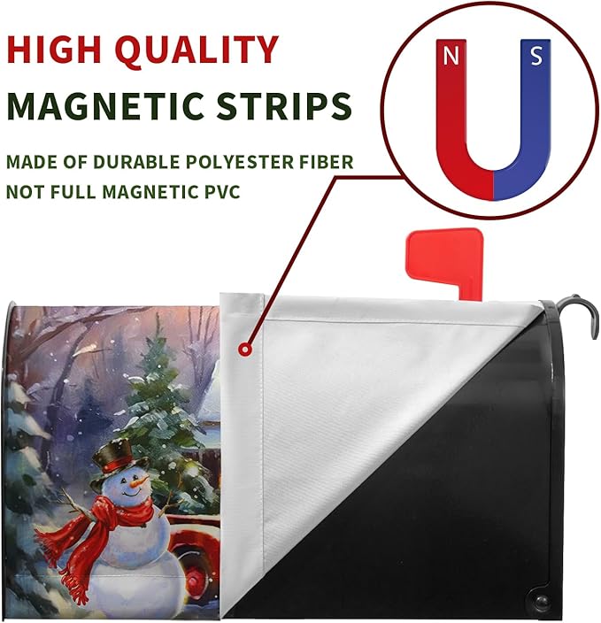 Winter Snowman Mailbox Covers Magnetic Standard Size Merry Christmas Truck Mailbox Cover Holiday Christmas Tree Snowflake Mailbox Wraps Post Cover Decor Waterproof 21 X18 Inch