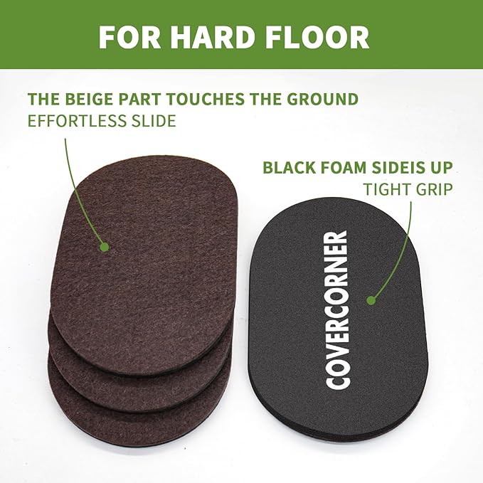 Furniture Sliders for Hardwood Floors 4 PCS - 9 1/2 inch Sliders for Moving Furniture – Felt Furniture Pads for Hardwood Floors Brown