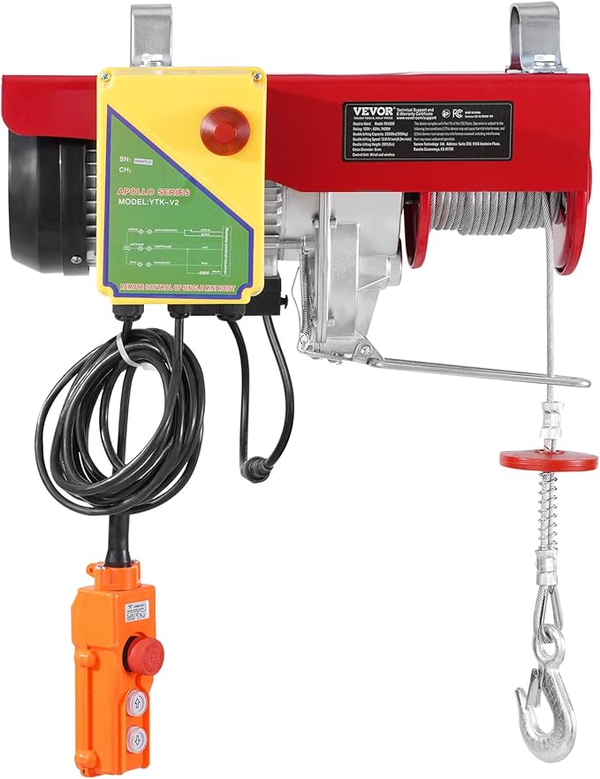 VEVOR Electric Hoist, 2200 lbs 120V Electric Winch with 328 ft Wireless & 14 ft Wired Remote Control, 40 ft Single Cable Lifting Height, Single/Double Slings, Lift Hoist for Garage Warehouse Factory