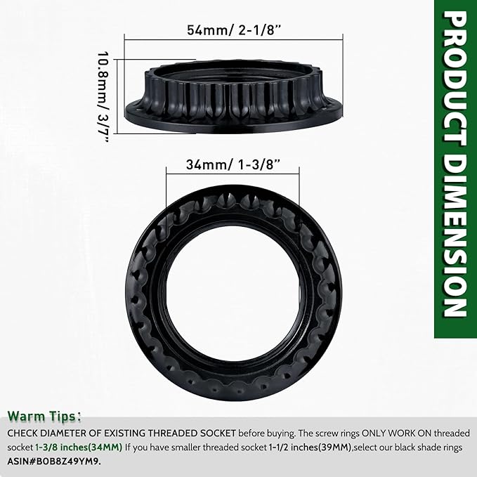 Light Socket Shade Ring,Lamp Shade Collar Rings,Retaining Rings for Light Fixtures Like Hanging Lights,Pendant Lights, Screw Rings for Threaded Medium-Base Sockets