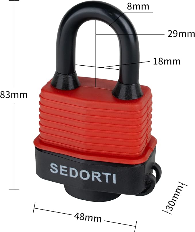 Colored Waterproof Padlocks, Heavy Duty Laminated Steel Lock with Red Plastic Covered, Keyed Alike Outdoor Locks, Can Be Used as Lockout Tagout Lock, Pack of 12