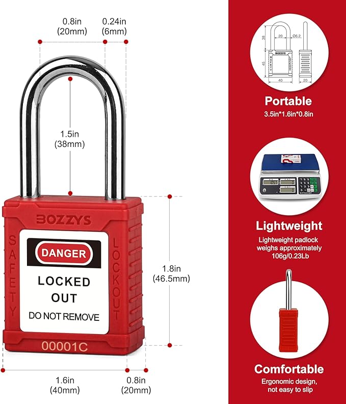 Lockout Tagout Locks with 2 Master Keys|12-Pack Red OSHA Loto Lock|Keyed Different & Laser Coding|Lock Out Padlock Kits for Machinery & Electrical Panels