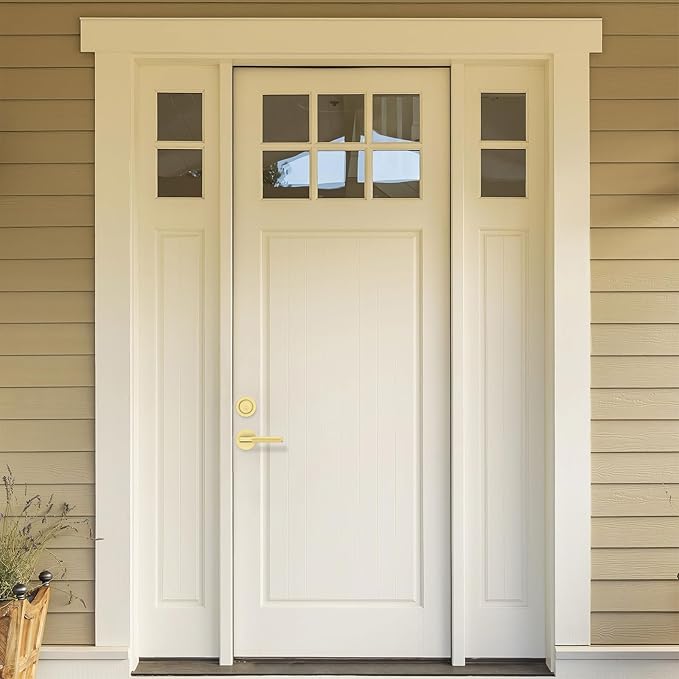 Amerdeco Front Door Lock Set with Double Cylinder Deadbolt, Exterior Entry Door Lever, Heavy Duty Entry Door Locksets for Left or Right Hand Exterior Door(Brushed Gold 1 Pack)