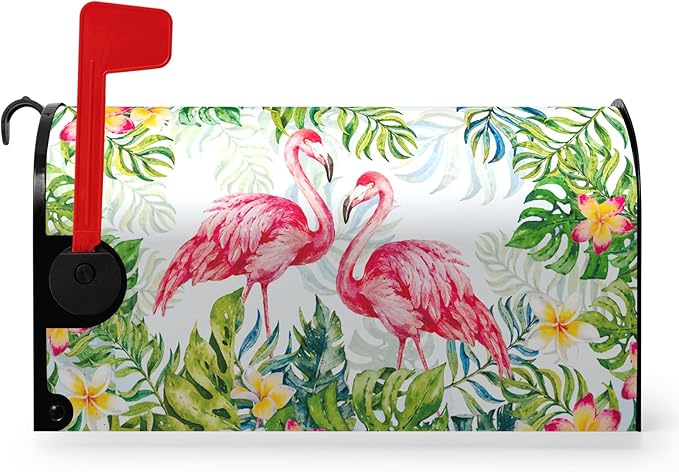 Flamingo Tropical Magnetic Mailbox Covers Summer Palm Leaf Mailbox Cover Decorations Standard Size 21x18 Inch Jungle Floral Post Letter Box Wraps Cover for Garden Decor