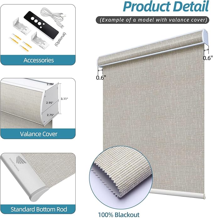 SmartWings Motorized Smart Blinds with Remote, Custom Automatic 100% Blackout Roller Shade Compatible with Alexa/Homekit/Google, Electric Smart Blinds for Indoor Windows, Safari Cream