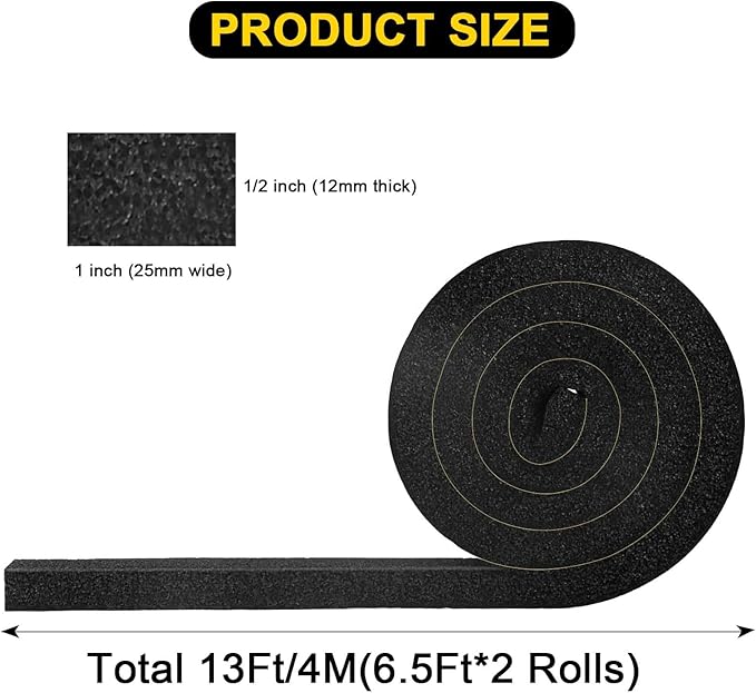 Open Cell Air Conditioning Window Seal, Door Weather Stripping with Adhesive, Single Sided Strong Adhesive Lightproof, Dustproof, Maximum Compression, Gap Blocker (1 in x 1/2 in x 13Ft)