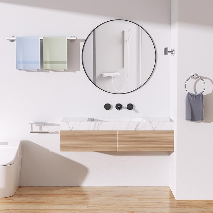 TURS Brushed 5 Piece Bathroom Hardware Set, SUS304 Stainless Steel Bath Towel Bar Set, Bathroom Towel Rack Set Wall Mounted