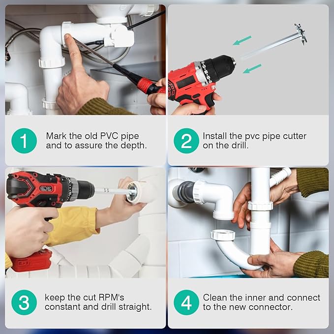TVIOX Pipe Reamer Tool Set, 3Pcs PVC Pipe Reamer Tool for Removing SCH 40 from Hub, 1/2 In, 3/4 In, 1 In Head, Bit Socket Saver Set for PVC Plumbing, Fits 1/2" Variable Speed Power Drill