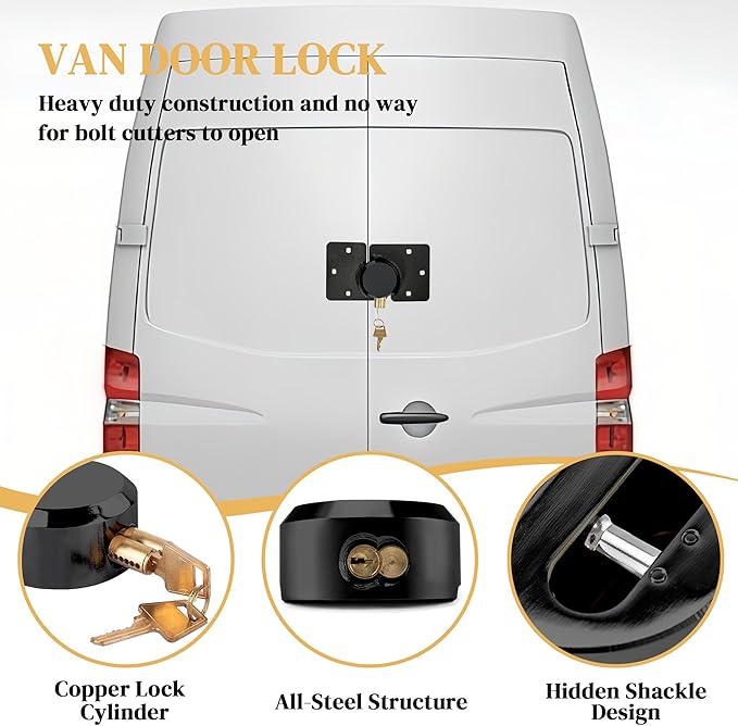 2 Pack Van Door Locks Keyed Alike, 73mm Heavy Duty Solid Steel Hidden Shackle Padlock and Hasp Set, with 4pcs Keys and 80mm Screws for Vans, Trucks, Gates, Trailer Black