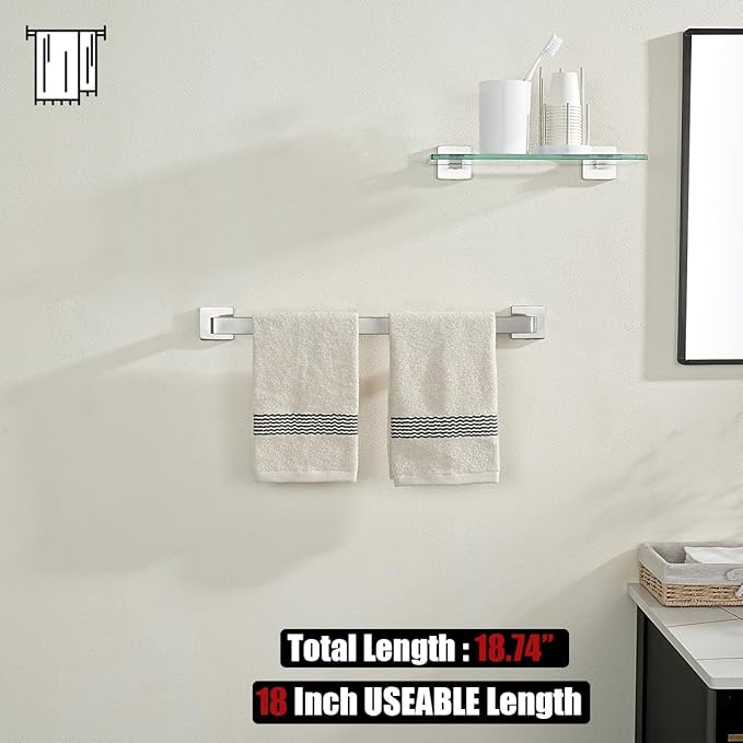 JQK Brushed Towel Bar, Rounded Edges 20.41 Inch Towel Rack, 304 Stainless Steel Bathroom Wall Mount, Useable Length 18 Inch, TB250L18-BN