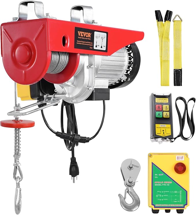 VEVOR Electric Hoist, 1760 lbs 120V Electric Winch with 328 ft Wireless Remote Control, 40 ft Single Cable Lifting Height, Single/Double Slings, Emergency Stop, Lift Hoist for Garage Warehouse Factory