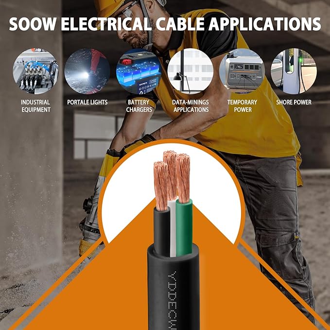 150ft 16/3 16 AWG Portable Power Cable (3 Conductor) - SJOOW 300V 16 Gauge Electric Wire for Motor Leads, Portable Lights, Battery Chargers and Machinery - 3 Conductor - 150 Feet Electrical Cord