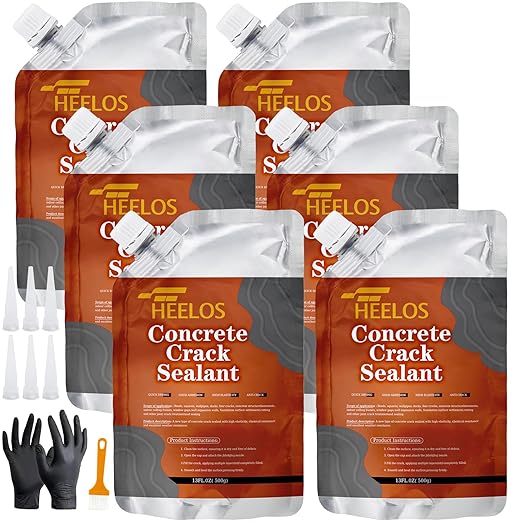 Concrete Crack Filler Self Leveling,6 Pack Slab Concrete Crack Sealant, High Elasticity Cement Crack Filler Repair Sealer, Waterproof Sealing Caulking Adhesive for Driveway, Patio, Sidewalk(Grey)