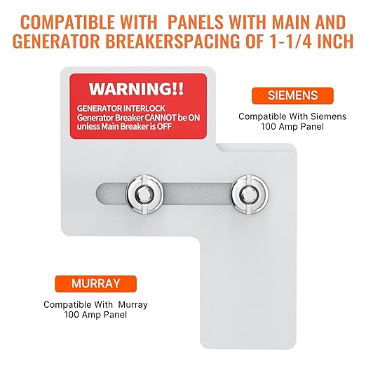 Generator Interlock Kit Main Breaker Interlock Kit Fit for Siemens 100 Amp and Murray 100 Amp Panel, 1 1/4" Space Between Main and Generator Breaker