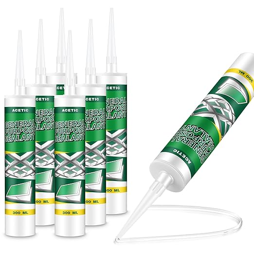 6 Pack Clear Silicone Sealant Caulk, 10.1 oz 100% Waterproof Silicone Sealant Adhesive Clear Caulk Tool for RV Marine Home Window Roof Door Kitchen Bathroom Bathtub Shower Auto Leakproof Seal
