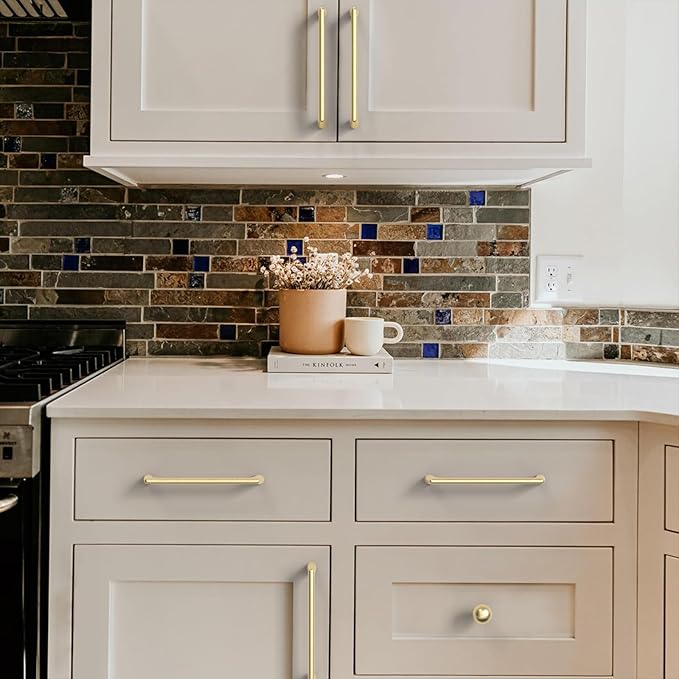 10 Pack Brushed Gold Cabinet Pulls, 5 Inch Hole Center, Sturdy & Easy to Install, Gold Cabinet Hardware for Cabinets, Cupboard & Drawer