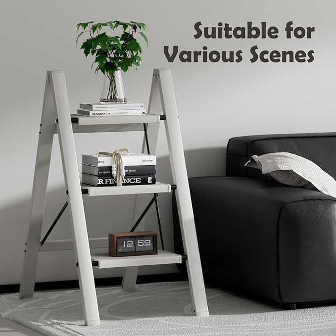 Taranta 3 Step Ladder,Aluminum Lightweight Folding 3 Step Stool with Anti-Slip Wide Pedal,330lbs Capacity Step Ladder for Household,Kitchen,Office - Misty Gray