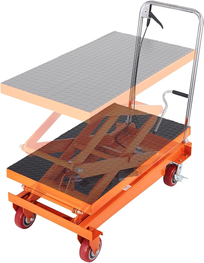 VEVOR Hydraulic Lift Table Cart, 770lbs Capacity 59" Lifting Height, Manual Double Scissor Lift Table with 4 Wheels and Non-Slip Pad, Hydraulic Scissor Cart for Material Handling and Transportation